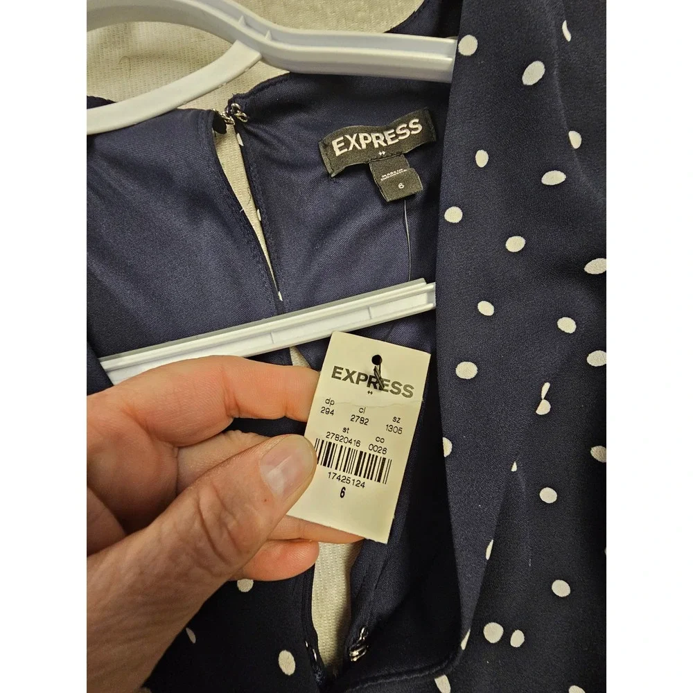 Express Navy Blue Polka‎ Dot Fit and Flare Mini Dress Size 6 NWT